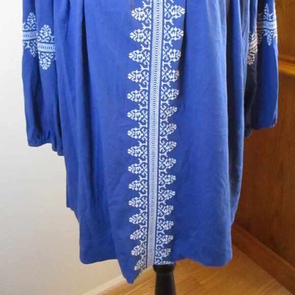 Chaps Denim Off the Shoulder Blouse, Embroidery, 3/4 Sleeves, Blue, Boho,Size 1X - Picture 2 of 11